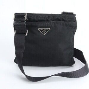 Prada Tessuto Nylon Triangle Logo Leather Shoulder Bag, Crossbody Messenger B...